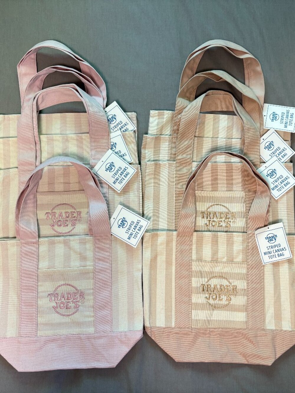 Trader Joe's SOLD OUT Summer Mini Totes (Set of 8 Pink and Latte NWT)
